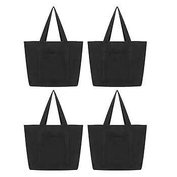Amazon.com: Muka 4PCS Black Canvas Tote Bags with Pockets